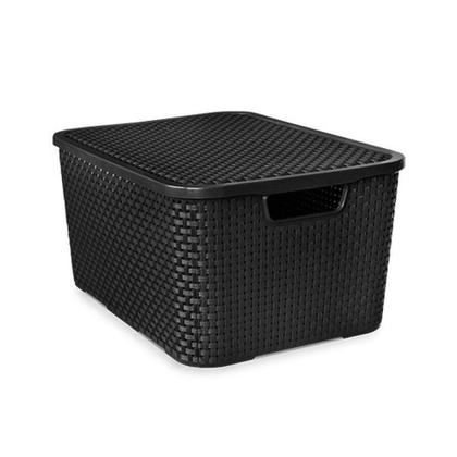 Imagem de Kit Cesto De Roupa Rattan 50L +2 Caixa Organizadora 7L Preta