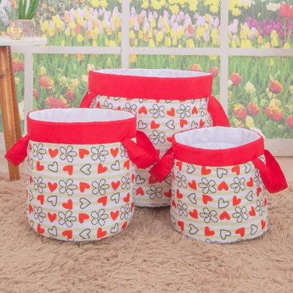 Imagem de Kit Cesto Organizador Infantil Joaninha Floral Vermelho