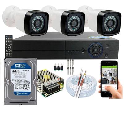 Imagem de Kit Cftv 3 Cameras Segurança digital Hd Dvr full hd C/hd 250gb