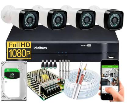 Imagem de Kit Cftv 4 Câmeras Segurança Full Hd 1080p Dvr Intelbras 1TB