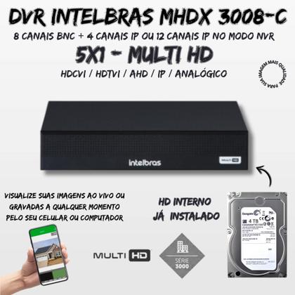 Imagem de Kit CFTV 7 Câmeras Intelbras 2 cam Full Color 5 cam 1220b Full Hd Dvr 3008-C C/HD 4TB