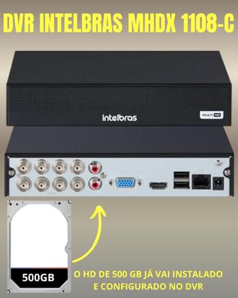 Imagem de Kit Cftv 9 Câmeras Segurança Full Hd Dvr Intelbras 1108c 500GB Full hd com Audio