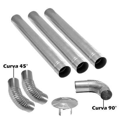 Imagem de Kit Chaminé Com 3 Canos Curva Chapéu 115mm Em Aço Galvanizado Para Casa Fogão a Lenha Lareira - N2 AMZ