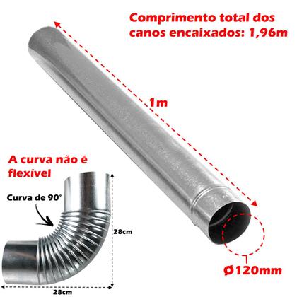 Imagem de  Kit Chaminé Em Aço Galvanizado Com 2 Canos Curva Chapéu 120mm Para Casa Fogão a Lenha Lareira - N 3 AMZ