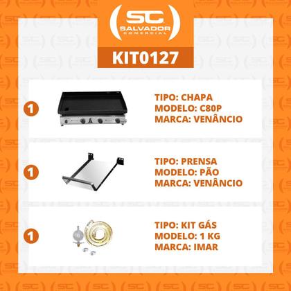 Imagem de KIT - Chapa Gás Inox 80 cm C80P Com Prensa + Kit Gás - Venâncio