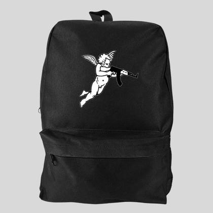 Imagem de Kit Chapeu Bucket + Mochila Bolsa Masculina Basica Escolar Pega a Visão Estampado Anjo Branco