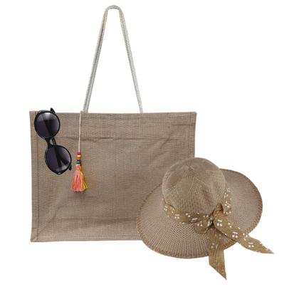 Imagem de Kit Chapéu De Palha, Bolsa, Sacola De Palha E Oculos De Sol Feminino Básico Para Praia, Piscina, Passeios Ao Ar Livre