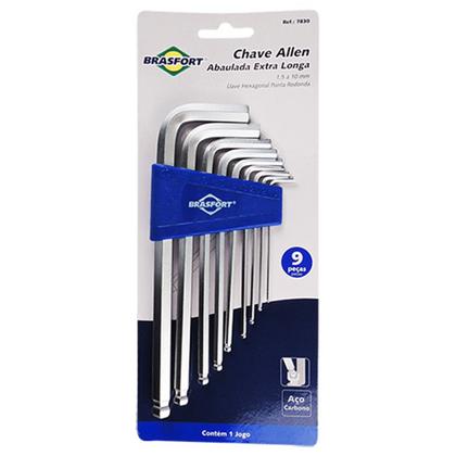 Imagem de Kit Chave Allen Abaulada Brasfort Longa 9 Peças 1.5 Mm A 10 Mm