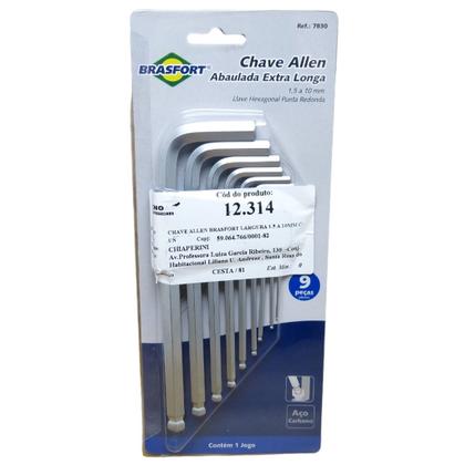 Imagem de Kit Chave Allen Abaulada Brasfort Longa 9 Peças 1.5 Mm A 10 Mm