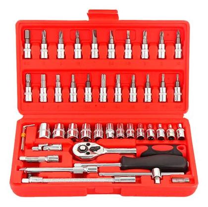 Imagem de Kit Chave Catraca 46 Peças com Soquetes e Chaves Allen Profissional