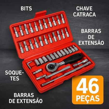 Imagem de Kit Chave Catraca 46 Peças com Soquetes e Chaves Allen Profissional