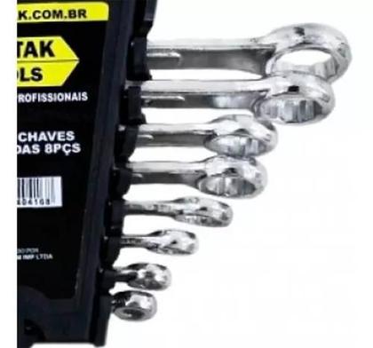 Imagem de Kit Chave Catraca Boca Estrela Combinada 8 Peças 6 A 17 Mm