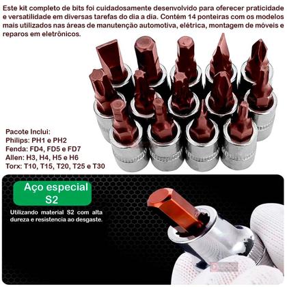 Imagem de Kit Chave Catraca Reversível 1/4" Com 28 Peças Jogo de Extensor, Soquetes e Bits + Estojo