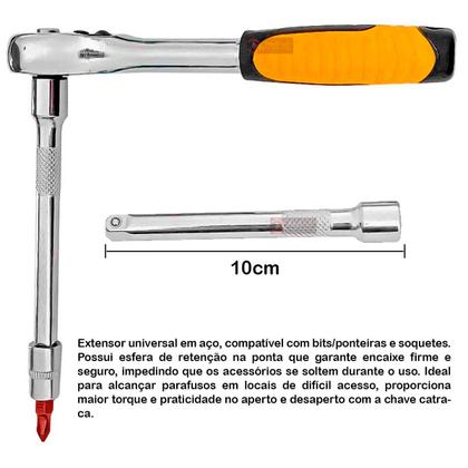 Imagem de Kit Chave Catraca Reversível 1/4" Com 28 Peças Jogo de Extensor, Soquetes e Bits + Estojo