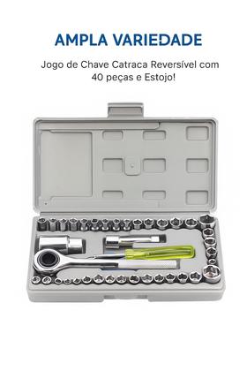 Imagem de Kit Chave Catraca Reversível com Soquetes 40 Peças Maleta Aço Cromado Manutenção, Mecânica, Montagem, Carro e Moto