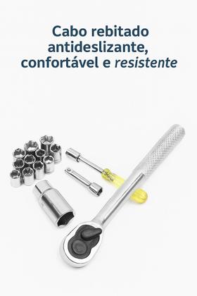 Imagem de Kit Chave Catraca Reversível com Soquetes 40 Peças Maleta Aço Cromado Manutenção, Mecânica, Montagem, Carro e Moto