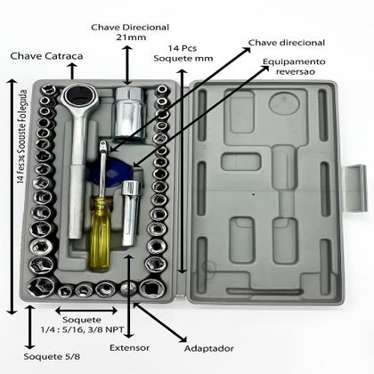 Imagem de Kit Chave Catraca Reversível com Soquetes 40 Peças Maleta Aço Cromado Manutenção, Mecânica, Montagem, Carro e Moto