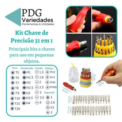 Imagem de Kit Chave de precisão 31Pç Torx Philips Allen Ponta Imantada - SAINT
