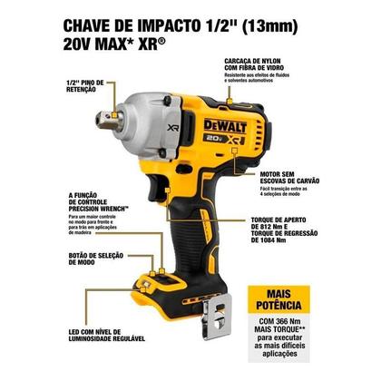 Imagem de Kit Chave Impacto 1/2 20V Dewalt Dcf892B-B3 + 02 Bateria 5Ah
