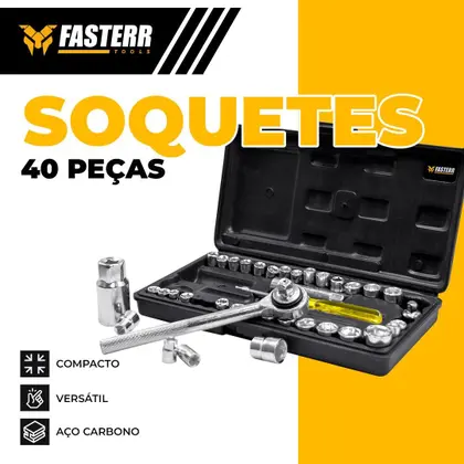 Imagem de Kit Chaves Jogo Catraca Reversível Soquetes 40 Peças Maleta Fasterr