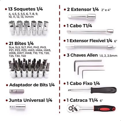 Imagem de Kit Chaves Jogo Catraca Reversível Soquetes 46 Peças