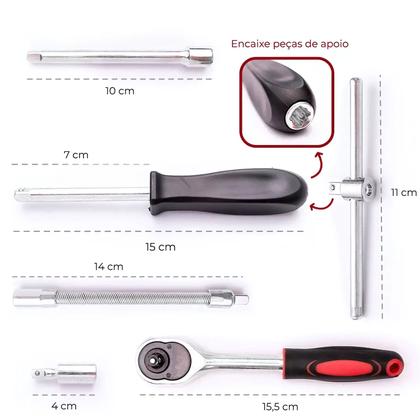 Imagem de Kit Chaves Jogo Catraca Reversível Soquetes 46 Peças