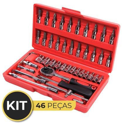 Imagem de  Kit Chaves Jogo Catraca Reversível Soquetes 46 Peças Maleta Linha Premium