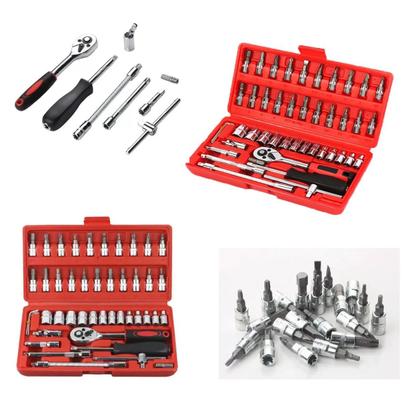 Imagem de Kit Chaves Jogo Catraca Reversível Soquetes 46 Peças Maleta Portatil Aço Cromo Vanádio