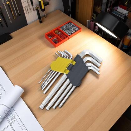 Imagem de Kit Chaves Sextavada Allen Aço Forjado Com 9 Peças Tipo L