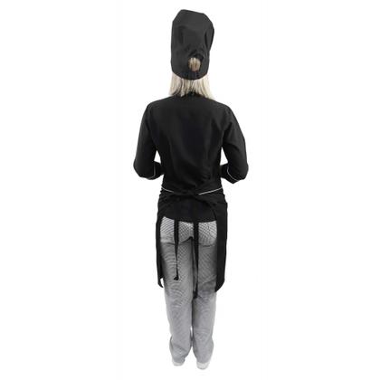 Imagem de Kit chef cozinha feminino Dolmã manga 3/4 + Avental preto + Chapéu preto