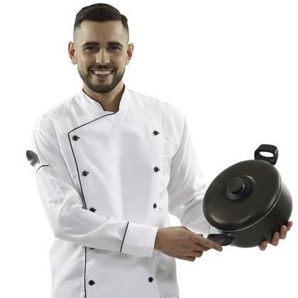 Imagem de Kit Chef de Cozinha Dólmã Chapéu e Avental Branco Unissex