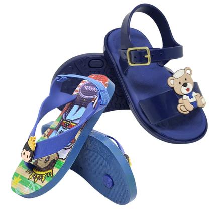 Imagem de Kit Chinelo De Elastico Infantil Menino Macio E Sandalia Urso Azul Criança Leve Macia Confortavel 