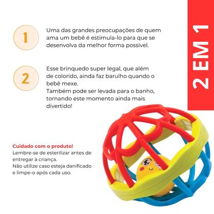 Imagem de Kit Chocalho Multissensorial 5 Em 1 Com Bola Mordedor Silicone Macia Segura Estimula Desenvolvimento Sensorial Do Bebê