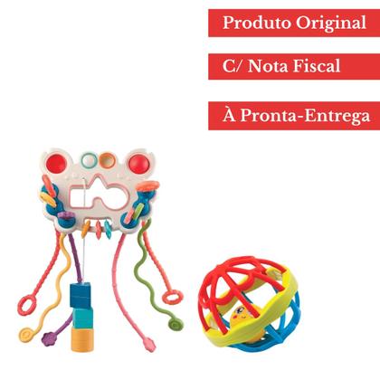 Imagem de Kit Chocalho Multissensorial 5 Em 1 Com Bola Mordedor Silicone Macia Segura Estimula Desenvolvimento Sensorial Do Bebê