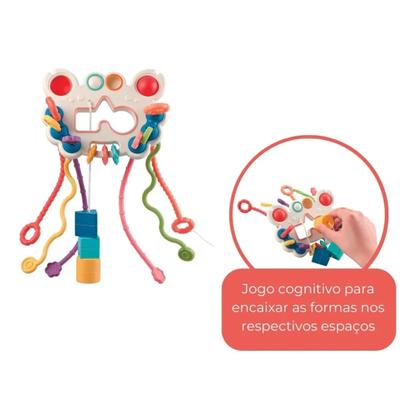 Imagem de Kit Chocalho Multissensorial 5 Em 1 Com Bola Mordedor Silicone Macia Segura Estimula Desenvolvimento Sensorial Do Bebê