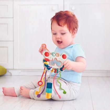 Imagem de Kit Chocalho Multissensorial 5 Em 1 Com Bola Mordedor Silicone Macia Segura Estimula Desenvolvimento Sensorial Do Bebê