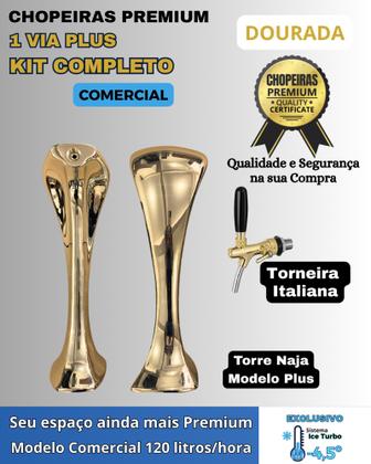 Imagem de kit Chopeira Naja Plus Dourada 1 Torneira Italiana Residencial- 80Litros/h