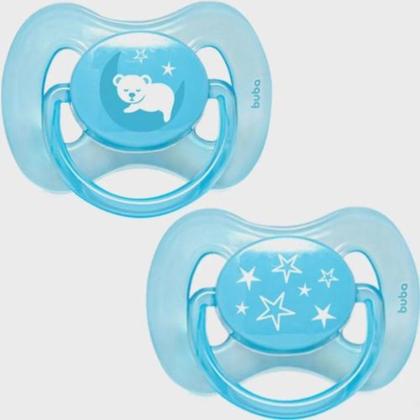 Imagem de Kit chupeta Comfort Buba 0 6meses Bico Simetrico Azul Urso Estrela 12657