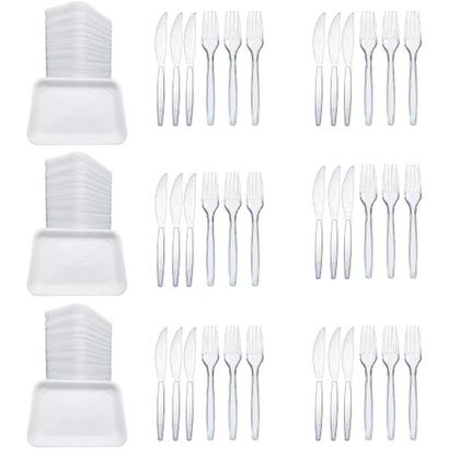 Imagem de Kit Churrasco 300 Bandeja B2 + 300 Garfo +300 Faca Refeiçao Descartavel