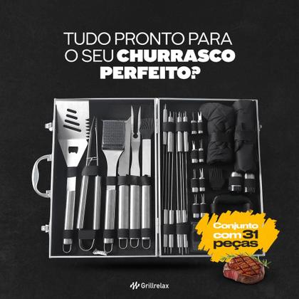 Imagem de Kit Churrasco 31 Peças Completo Aço Inox Com Maleta de Transporte Grillrelax