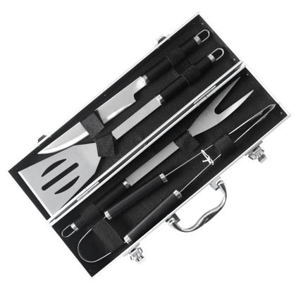 Imagem de Kit Churrasco 5 Peças Aço Inox Com Maleta de Transporte Aluminio Faca Espatula Garfo e Pegador Grillrelax