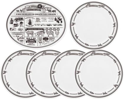 Imagem de Kit Churrasco 6 Peças Oxford :1 Travessa + 5 Pratos Cerâmica