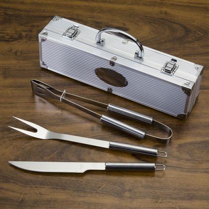 Imagem de Kit Churrasco com 3 Peças Garfo, Faca e Pegador em Estojo