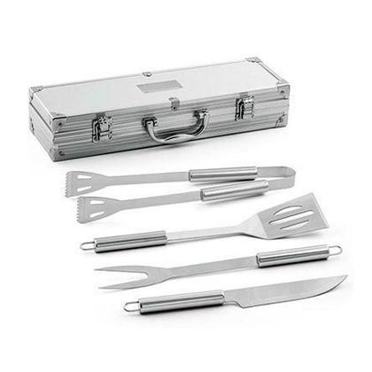 Imagem de Kit Churrasco Com 4 Peças E Maleta Em Aço Inox -