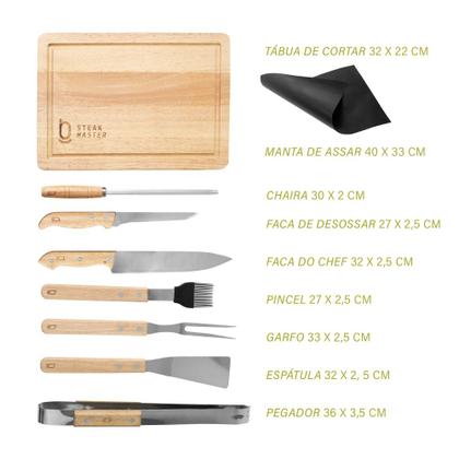 Imagem de Kit Churrasco Facas Inox 10 Peças Biscuitt Steak Master Cabo De Madeira Com Estojo