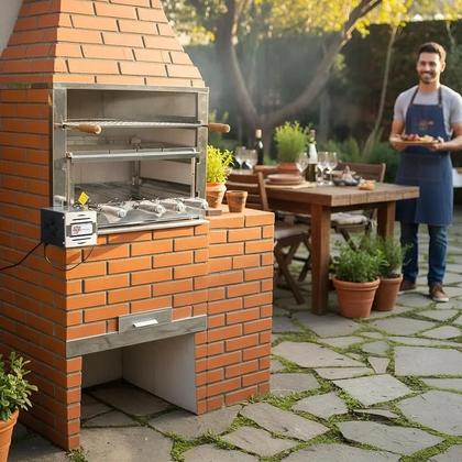 Imagem de Kit Churrasco Giratório 4 Espetos Inox Brasa Grill para Churrasqueira 55cm Bivolt