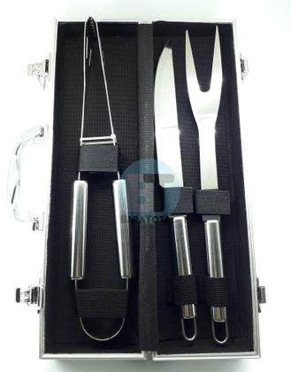 Imagem de Kit churrasco inox 3pcs com maleta - Baratotal Store