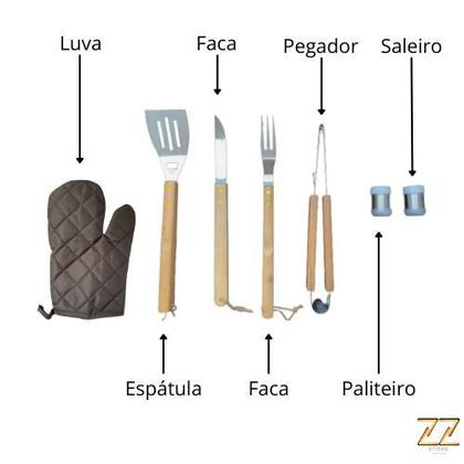 Imagem de Kit Churrasco Inox Com Avental Churrasqueiro + Tábua