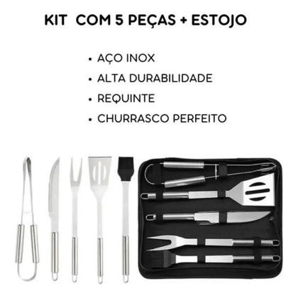 Imagem de Kit Churrasco Pegador Espátula Pincel Estojo Utensílios Inox