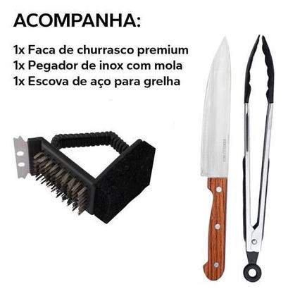 Imagem de Kit Churrasco Tabua De Carne Corte Madeira Gaveta Com Faca